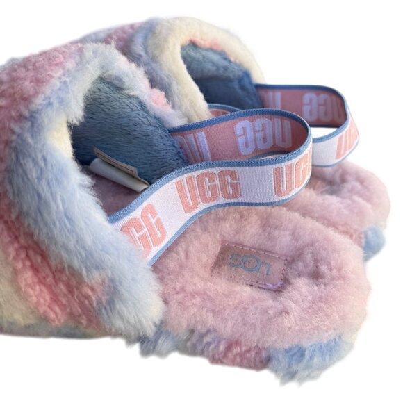 UGG W FLUFF YEAH SLIDE Slippers Cali Collage Women's 6 Pink Blue White Stripe - Picture 6 of 11